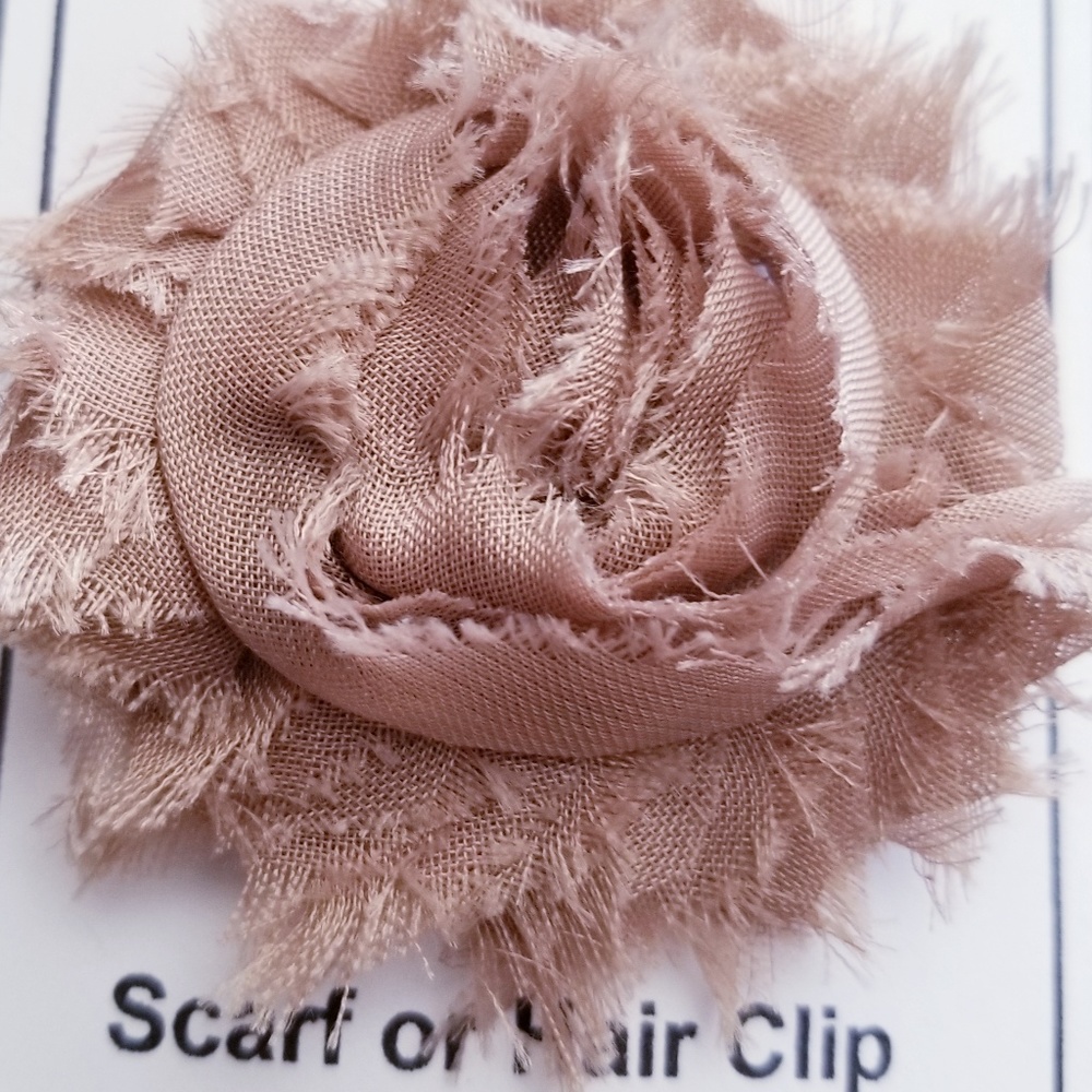 Shabby Rose Flower Scarf Clip or Hair Clip tan